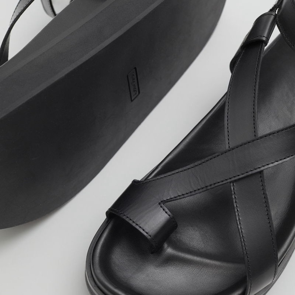 Black Women's Strappy Leather Sandals - Picture 5 of 7